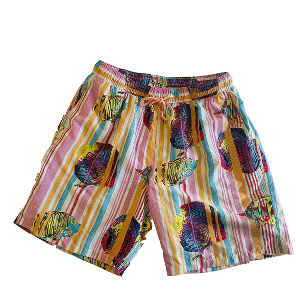 Peter Millar Swim Trunks Lined Fish Striped Print Shorts 8” Inseam Size Large - Picture 3 of 7